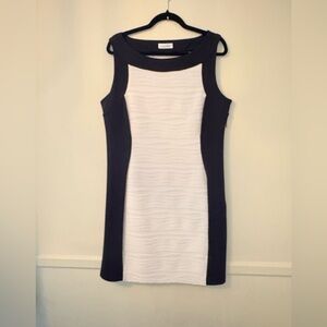 Calvin Klein Women’s Black/White Textured Sheath Dress-Fully Lined -Sz 14